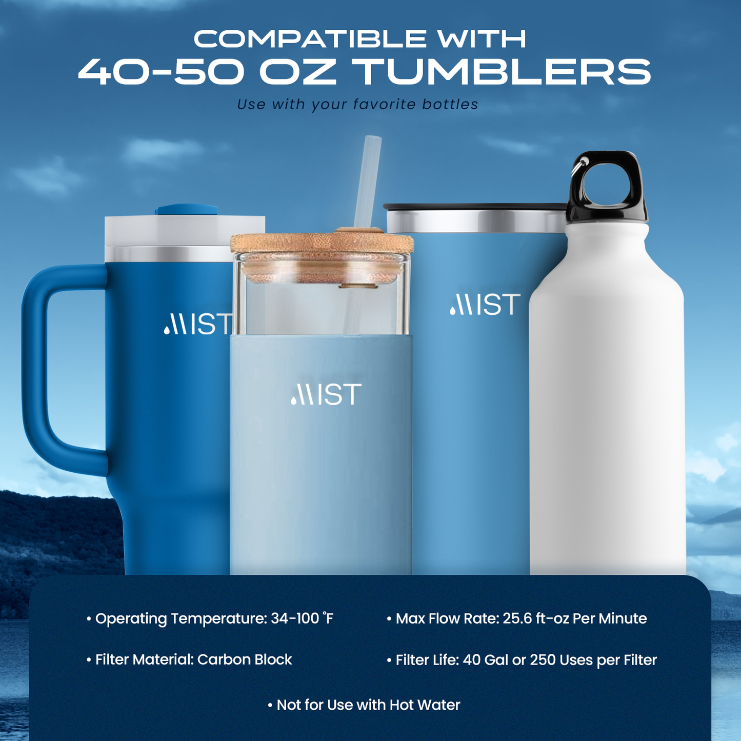 Reusable Filtering Straws for Stanley Cups and Tumblers - 1 pink, 1 gray, 1 blue and brush