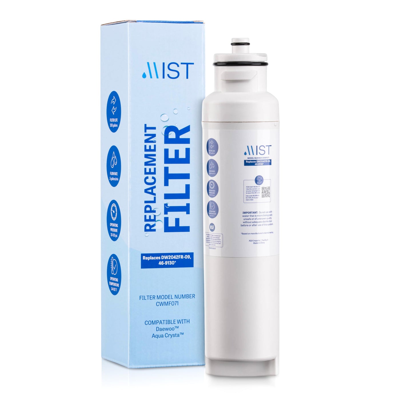 Daewoo DW2042FR-09, DW2042FR, Aqua Crystal DW2042F-09, Kenmore 46-9130 Refrigerator Water Filter Replacement