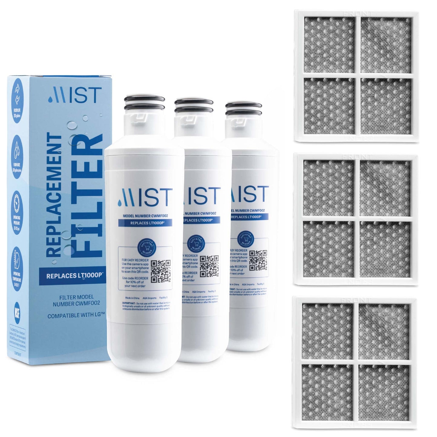 LG LT1000P, MDJ64844601 Kenmore 469980, 9980, Refrigerator Water Filter and Air Filter LG LT120F Bundle