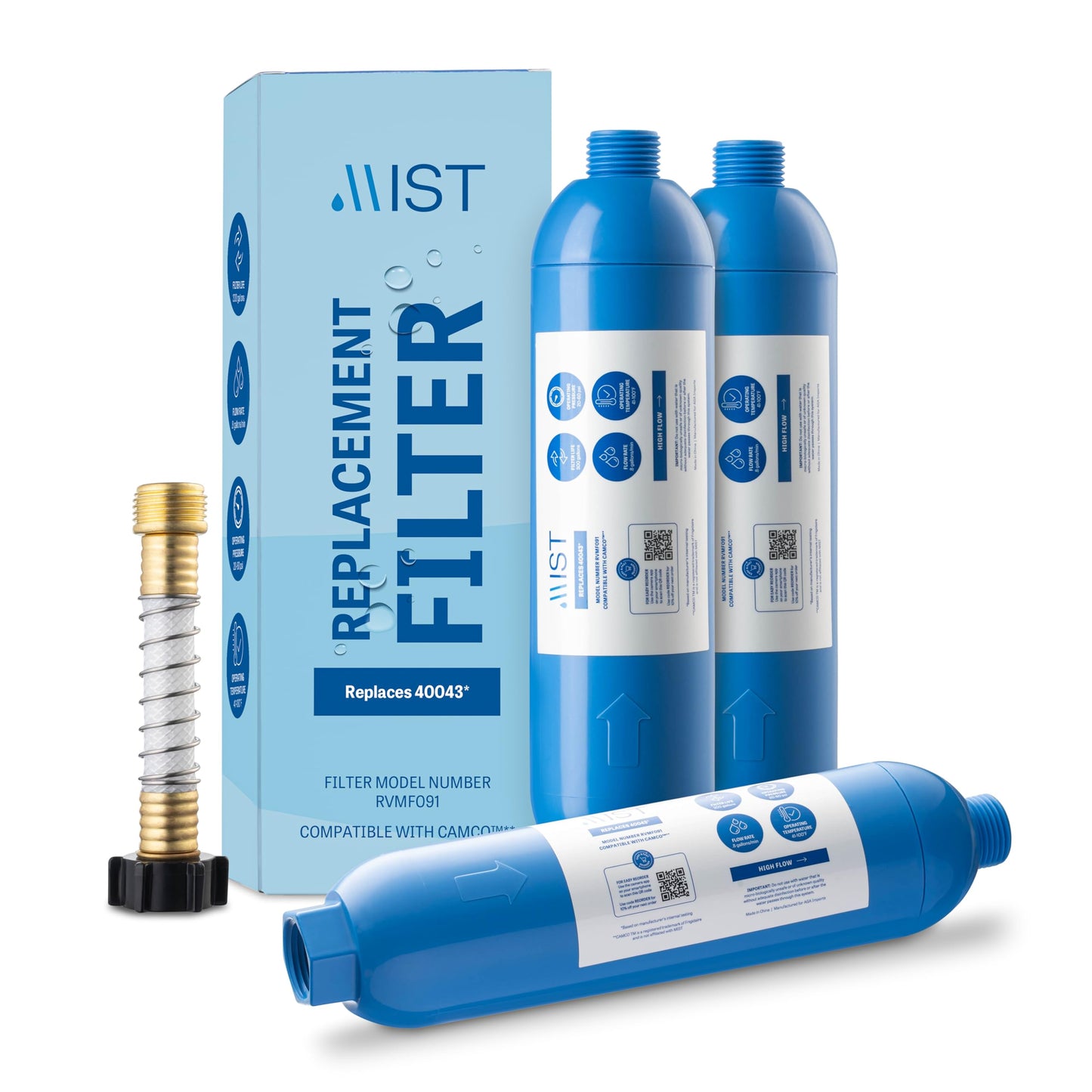 Camco 40043, 40013, 40041 RV Inline Water Filter Replacement with Flexible Hose Protector