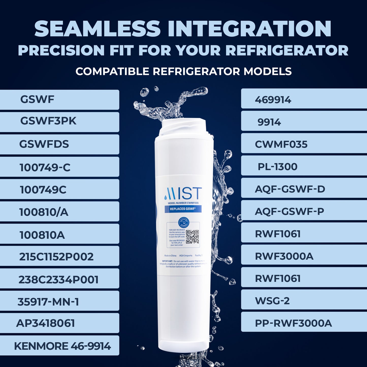 GE GSWF, GSWFDS, 100749C, 100810A, 215C1152P002, 238C2334P001, 35917-MN-1, AP3418061 Refrigerator Water Filter