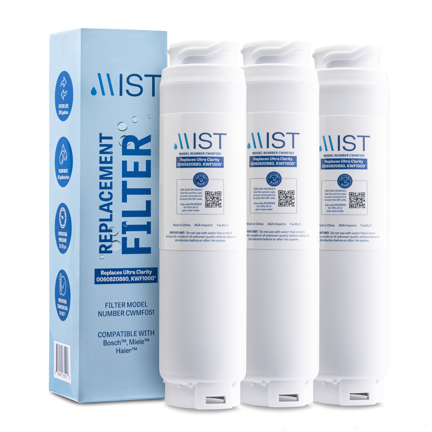 Ultra Clarity, 644845, 9000077104, 9000194412, Haier 0060820860, 0060218744, Miele KWF1000 Refrigerator Water Filter