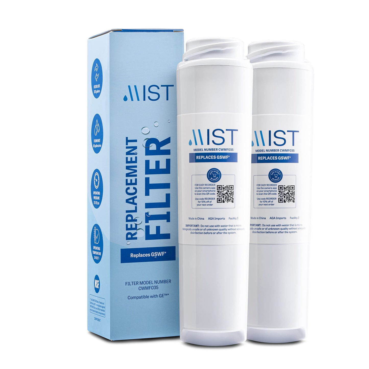 GE GSWF, GSWFDS, 100749C, 100810A, 215C1152P002, 238C2334P001, 35917-MN-1, AP3418061 Refrigerator Water Filter