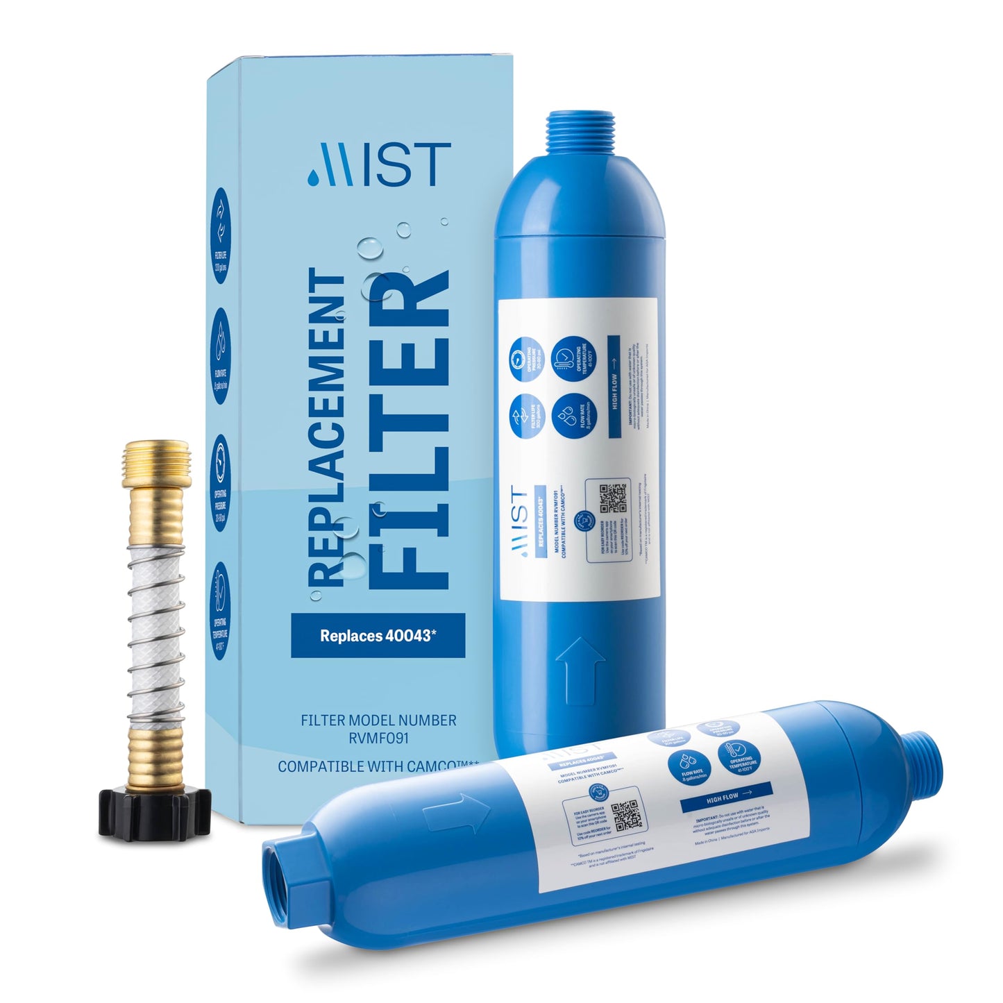 Camco 40043, 40013, 40041 RV Inline Water Filter Replacement with Flexible Hose Protector
