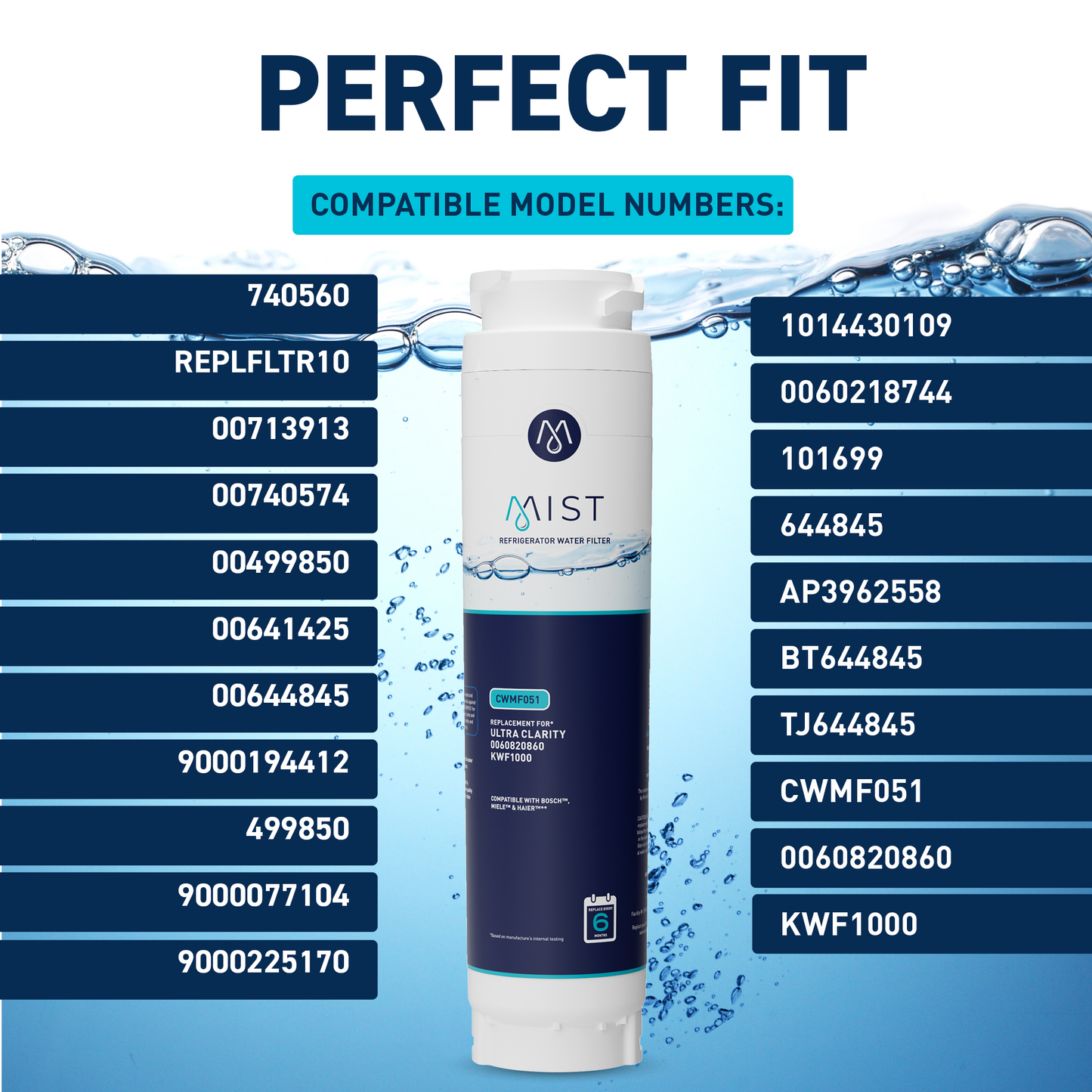 Ultra Clarity, 644845, 9000077104, 9000194412, Haier 0060820860, 0060218744, Miele KWF1000 Refrigerator Water Filter