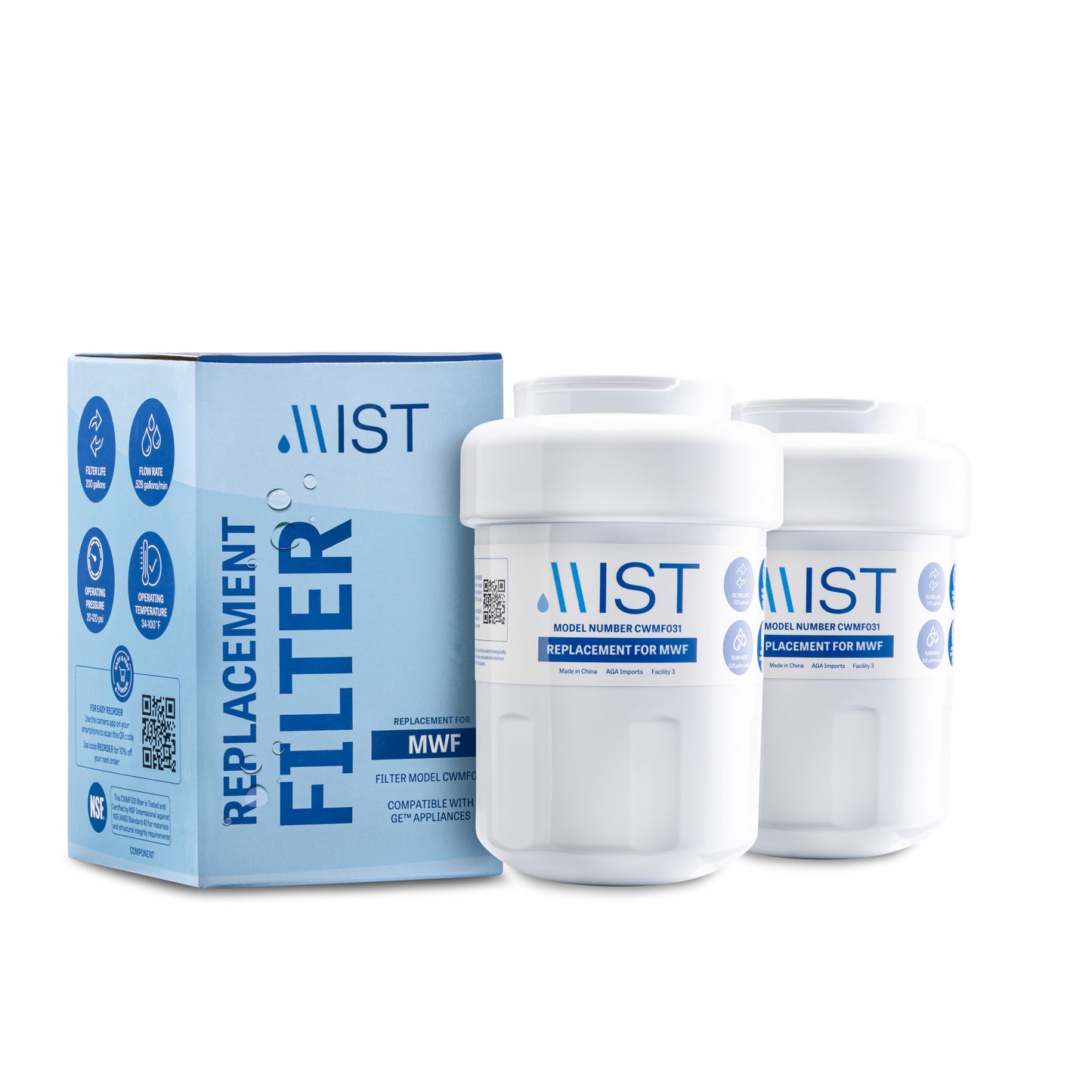 GE MWF, Smartwater, MWFA, MWFP, GWF, GWFA, Kenmore 999146, 9991, 469991 Refrigerator Water Filter