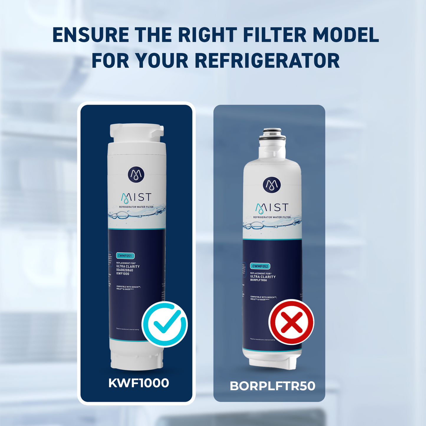 Ultra Clarity, 644845, 9000077104, 9000194412, Haier 0060820860, 0060218744, Miele KWF1000 Refrigerator Water Filter