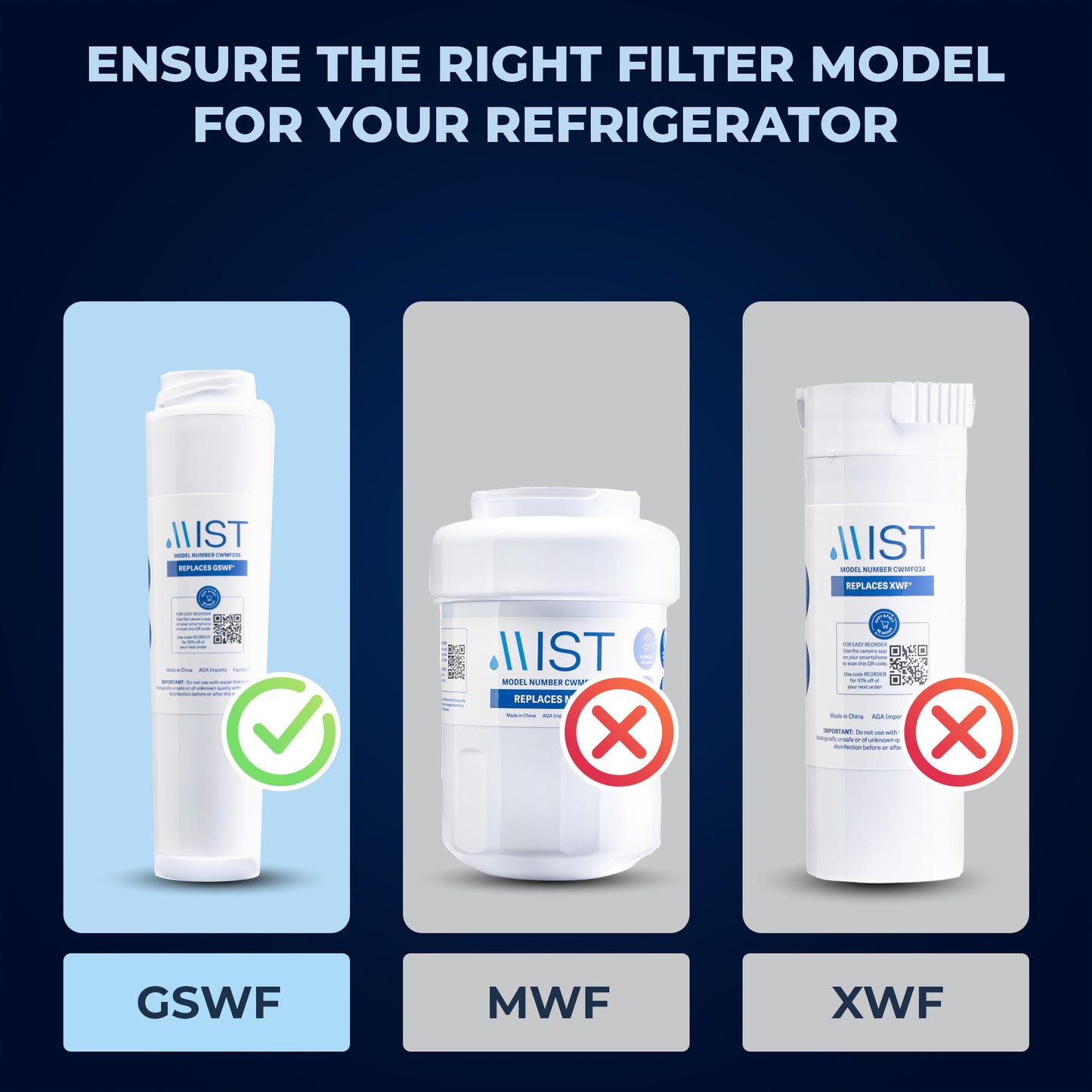 GE GSWF, GSWFDS, 100749C, 100810A, 215C1152P002, 238C2334P001, 35917-MN-1, AP3418061 Refrigerator Water Filter