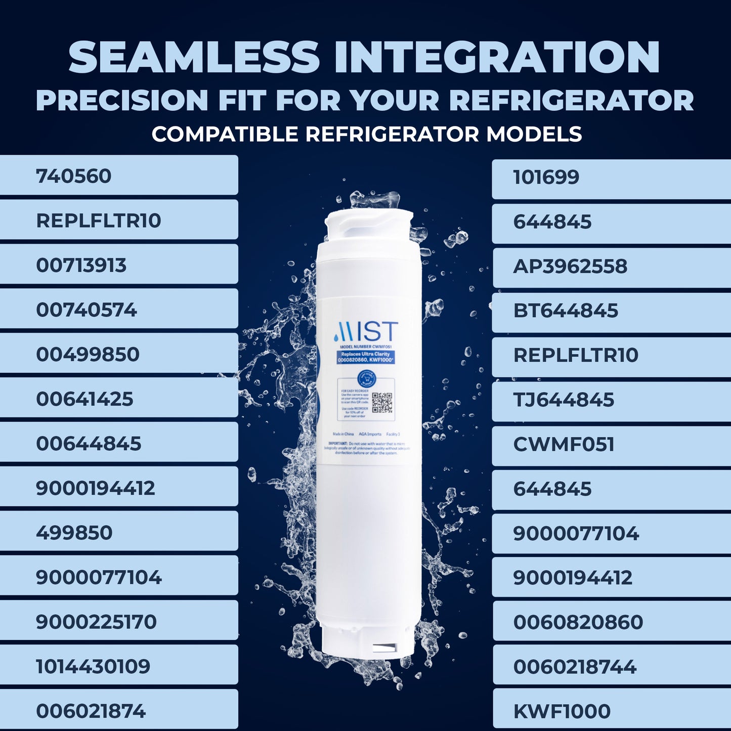 Ultra Clarity, 644845, 9000077104, 9000194412, Haier 0060820860, 0060218744, Miele KWF1000 Refrigerator Water Filter