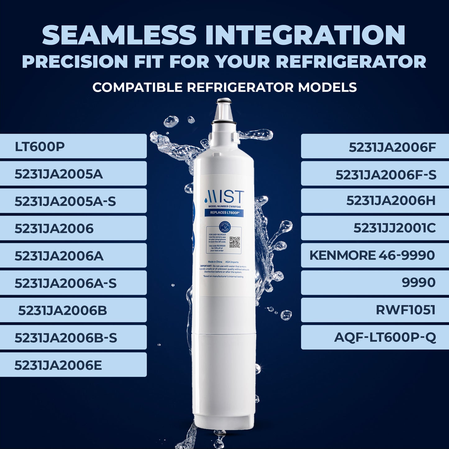 LG LT600P, 5231JA2006A, 5231JA2006B, 5231JA2006E, 5231JA2006F, Kenmore 9990,  469990, 46-9990  Refrigerator Water Filter