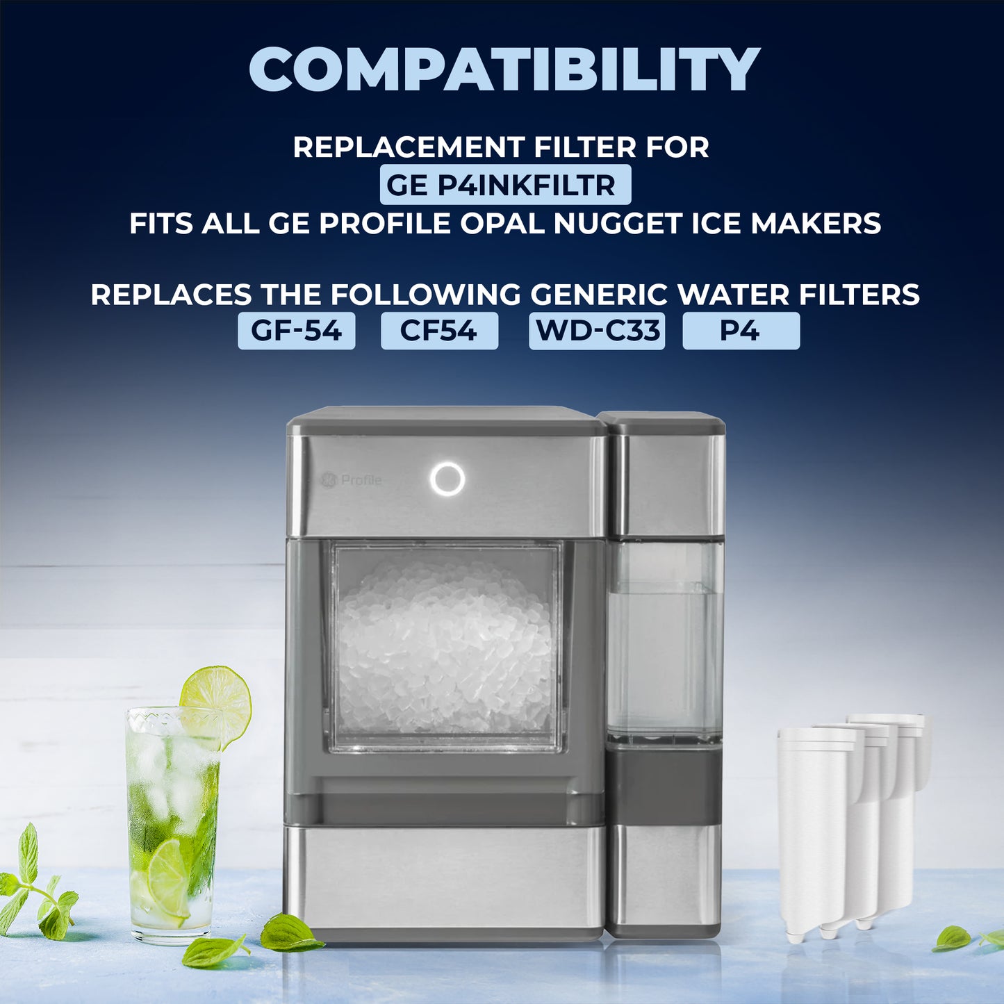 Mist Replacement for P4INKFILTR Ice Maker Water Filter, Compatible with all GE- Opal Nugget Ice Maker Water Filter, Easy to Install with Pull Ring Design, 3 Pack