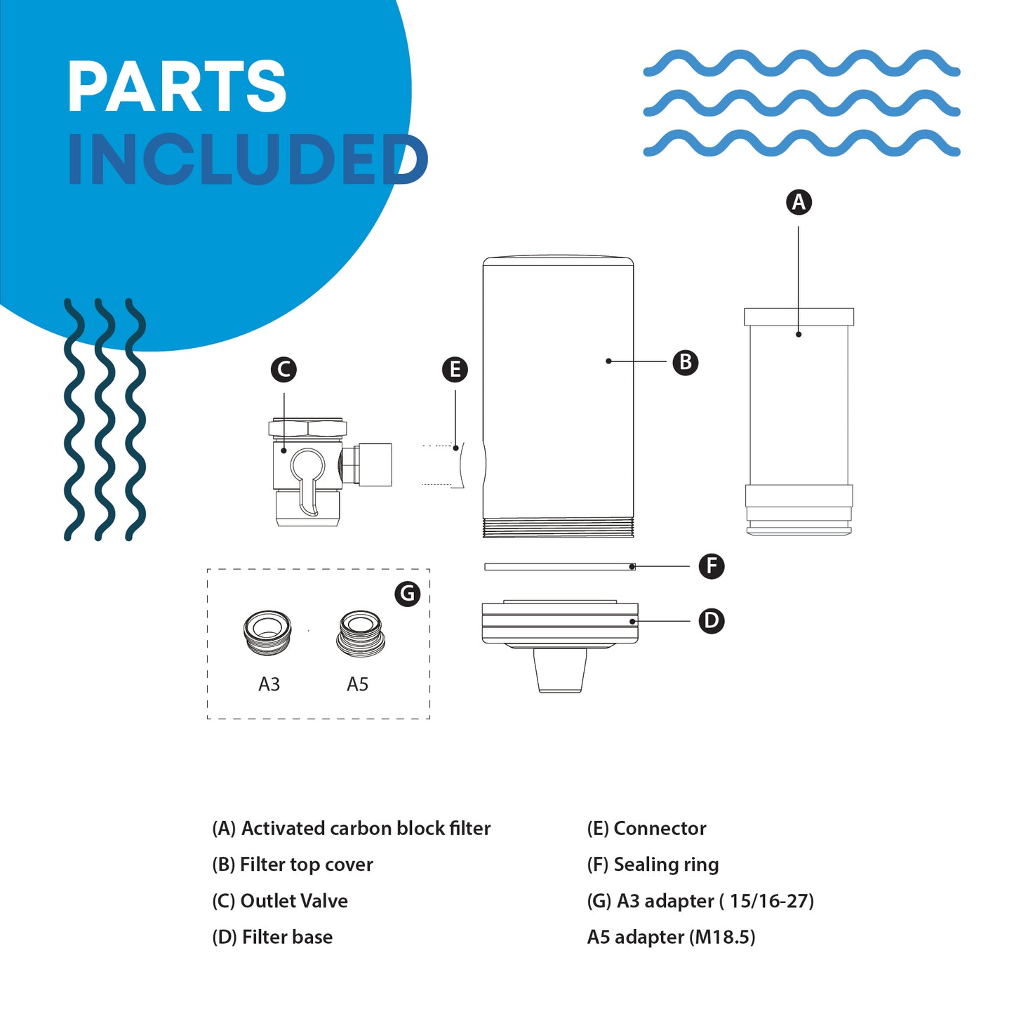 Stainless Steel Activated Carbon Fiber Faucet Filtration System, Water Filter Cartridge, 320 Gal. Capacity