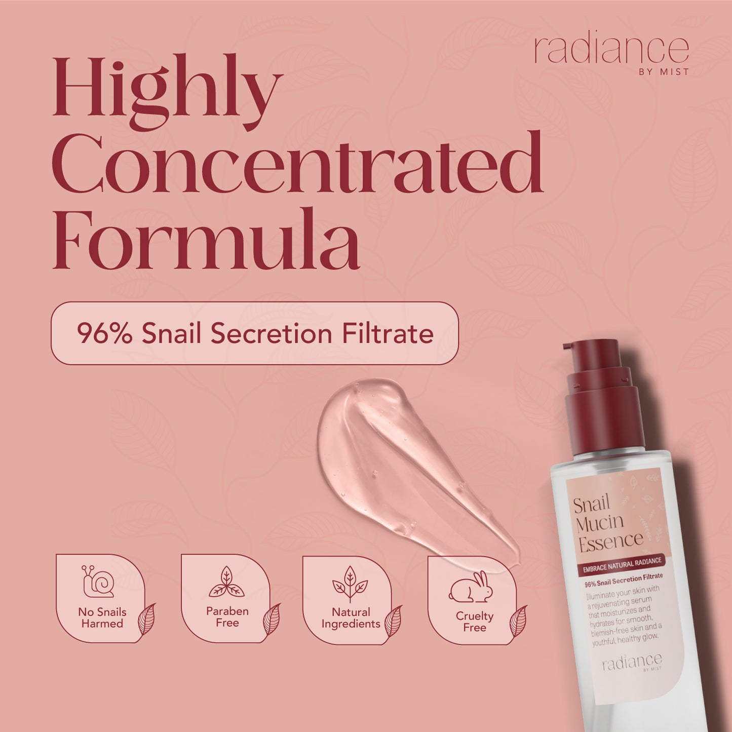 Radiance Snail Mucin Serum with Advanced Snail 96% Mucin Power Essence, Korean Skin Care with Hydrating Hyaluronic Acid Korean Serum, 3.38 fl oz, 100ml