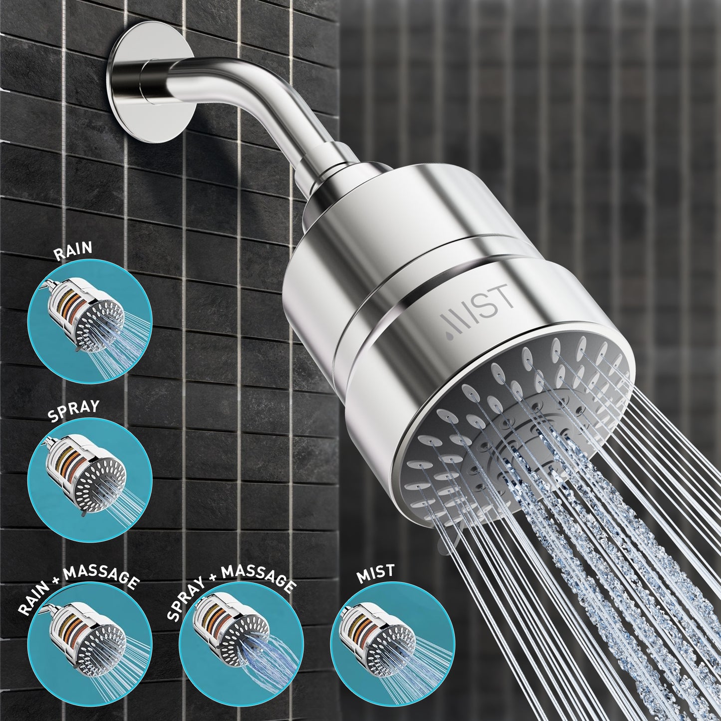Water Softening 15 Stage Filtering Compact Matte Black Shower Head