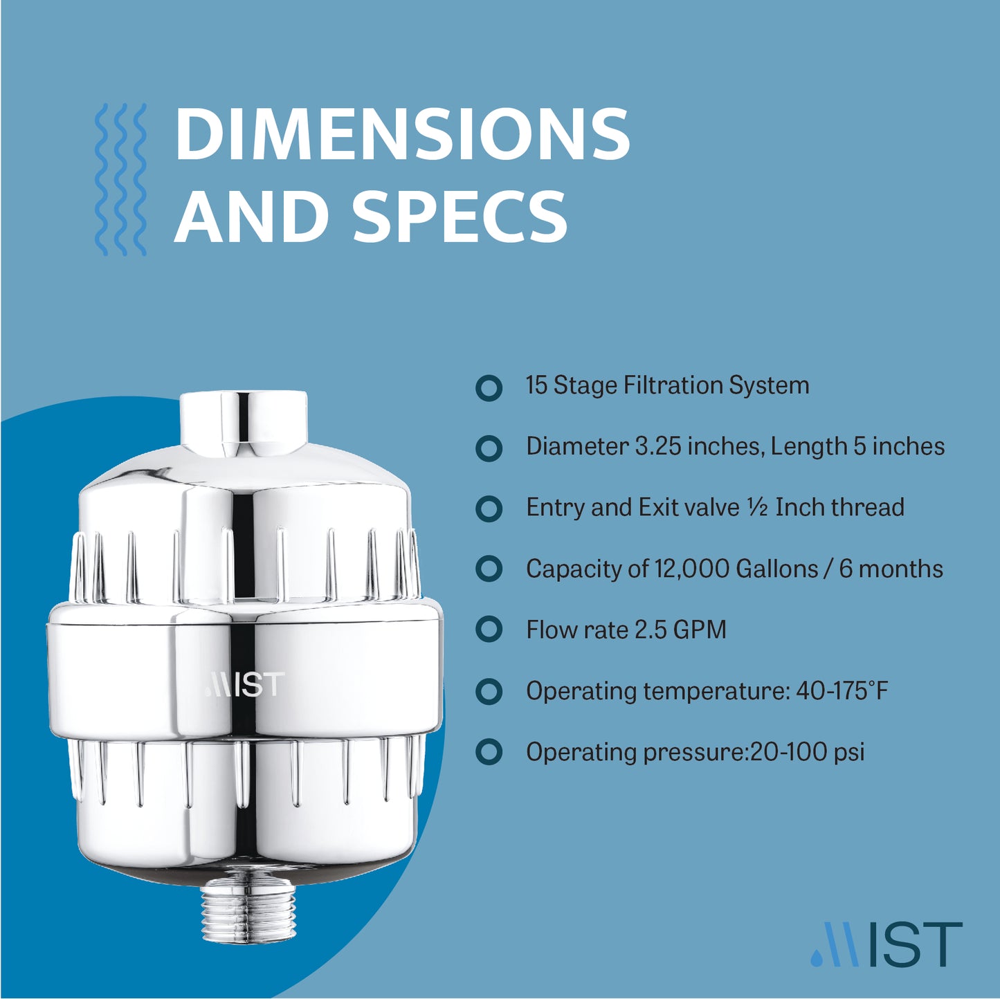 15 Stage Water Softening Shower Filter with Replaceable Cartridge